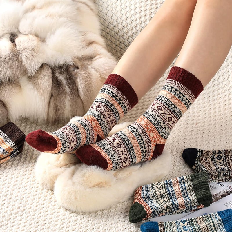 Pleneal Wool Socks for Women - Womens Winter Warm Wool Sock Men Cozy Knit Boots Socks for Women - Image 5